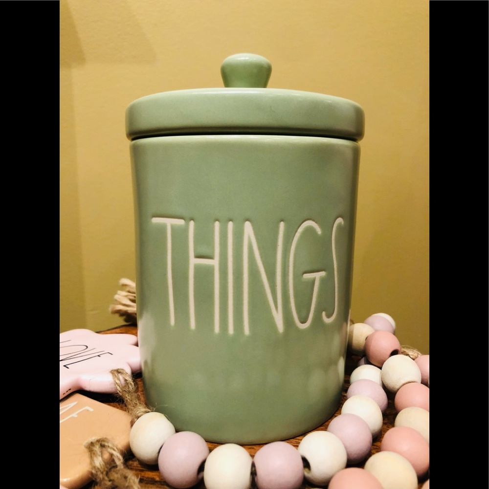 Rae Dunn THINGS Canister with lid light green - Picture 3 of 4